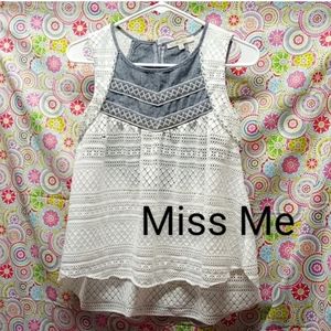 Women's Miss Me adorable crochet/knit/lace/denim top/blouse, size small